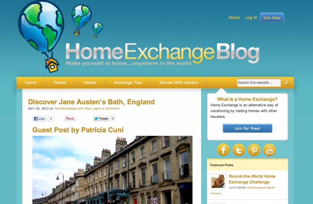 Captura de pantalla del blog internacional de Home Exchange