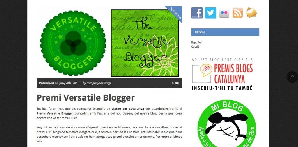 Premio Versatile Blogger en el blog Companys de Viatge