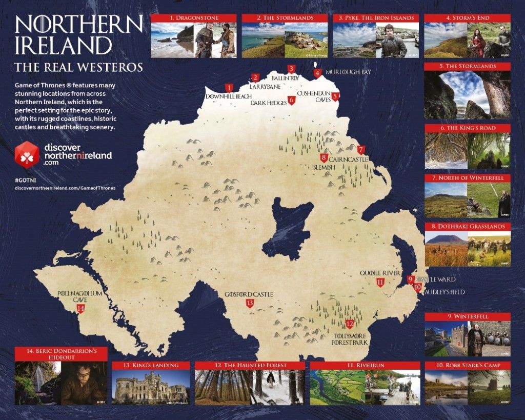 Mapa de localizaciones de Juego de Tronos de Turismo de Irlanda del Norte